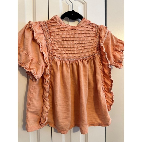 Free People XS Peach Ruffled‎ Short Sleeve Blouse - Picture 4 of 9